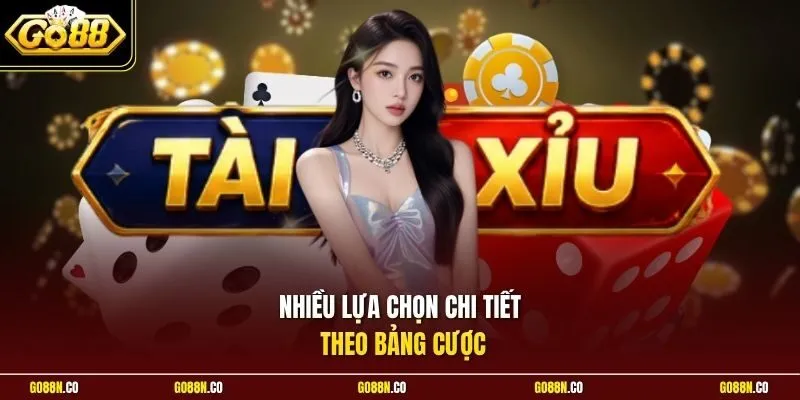 Nhiều lựa chọn chi tiết theo bảng cược